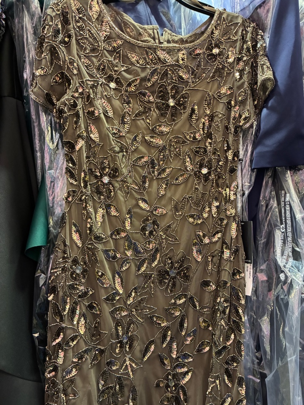 Adrianna Papell Taupe Charcoal Beaded Gown Size 0 NWT Formal MOB MOG GALA Dress - Picture 9 of 10